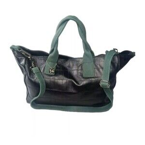 LAURA DI MAGGIO Milano Leather Handbag-Made In Italy Black & Green Croco